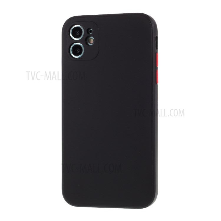 Contrast Color Button TPU Case Shell with Soft Lint Inner for iPhone 11 6.1 inch - Black-2