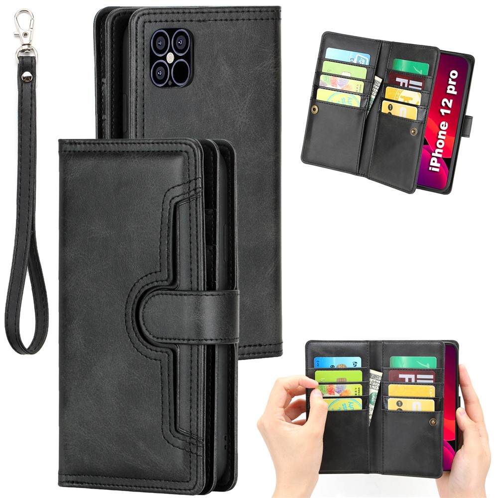 Multiple Card Slots Split Leather Phone Cover Case for iPhone 12 5.4-inch - Black-1