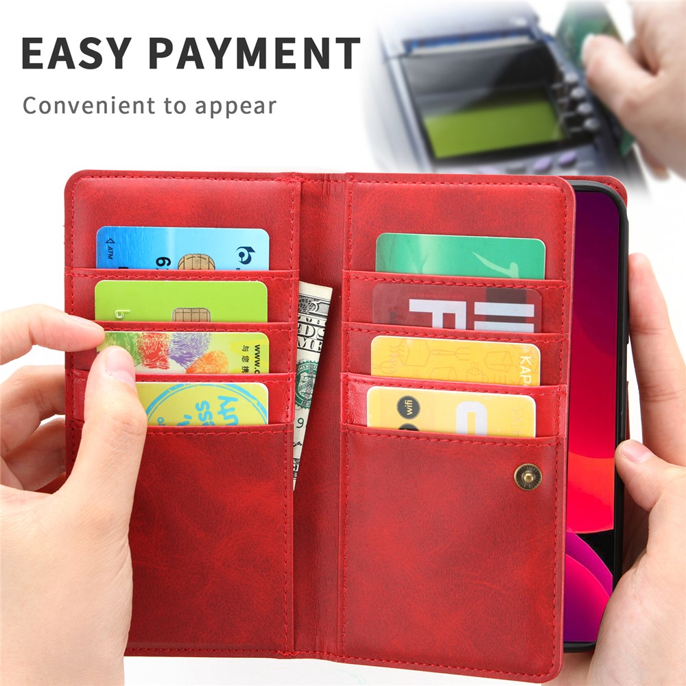 Multiple Card Slots Split Leather Phone Cover Case for iPhone 12 mini - Red-3