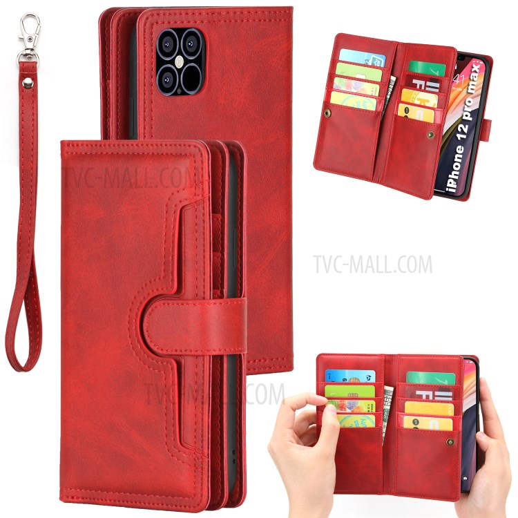 Multiple Card Slots Split Leather Phone Cover Case for iPhone 12 Pro Max 6.5-inch - Red-1