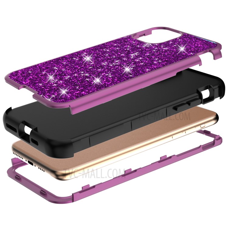 Glitter Powder Shockproof TPU PC Hybrid Phone Case for iPhone 11 Pro 5.8-inch - Dark Purple-2