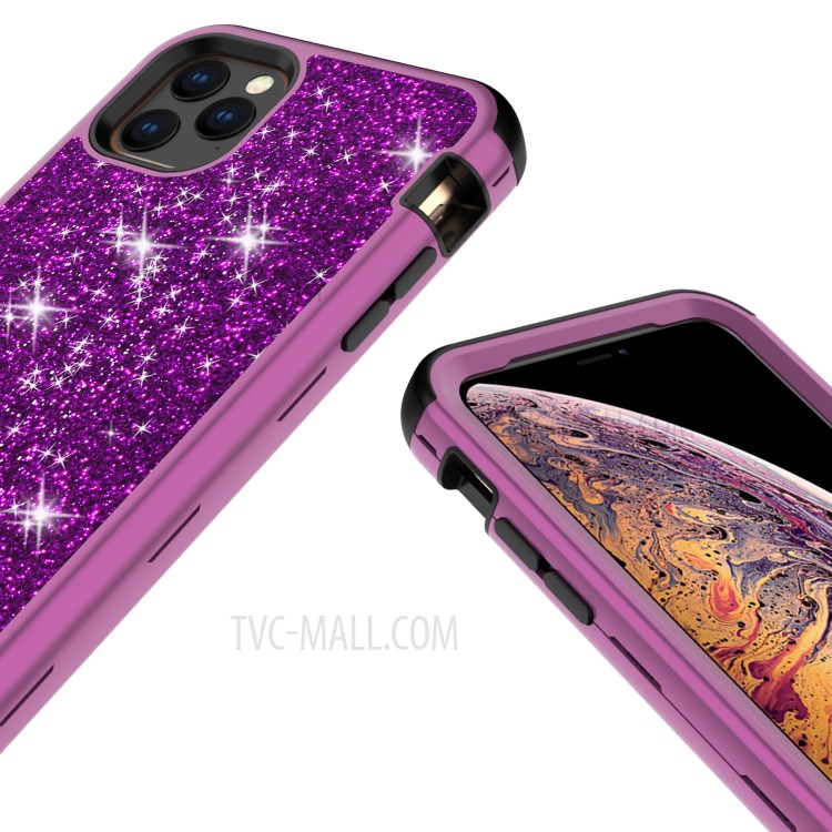 Glitter Powder Shockproof TPU PC Hybrid Phone Case for iPhone 11 Pro 5.8-inch - Dark Purple-3