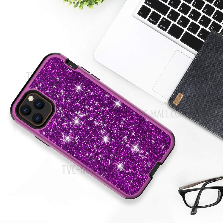 Glitter Powder Shockproof TPU PC Hybrid Phone Case for iPhone 11 Pro 5.8-inch - Dark Purple-4