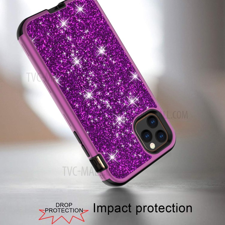 Glitter Powder Shockproof TPU PC Hybrid Phone Case for iPhone 11 Pro 5.8-inch - Dark Purple-5