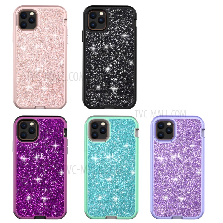 Glitter Powder Shockproof TPU PC Hybrid Phone Case for iPhone 11 Pro 5.8-inch - Dark Purple-6
