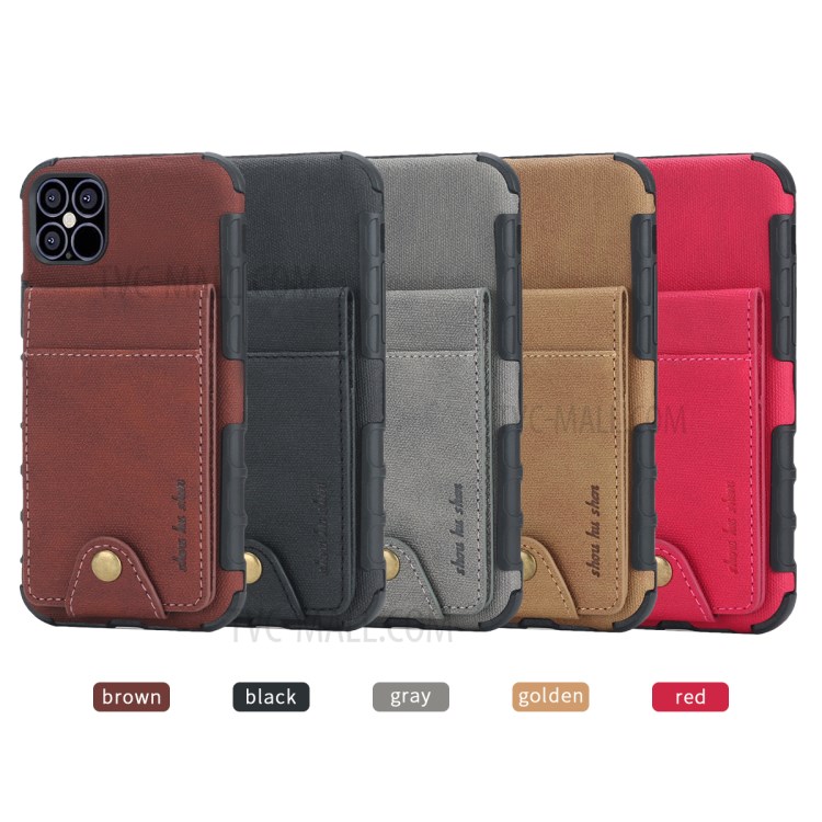 SHOUHUSHEN PU Leather Coated Card Holder PC TPU Case for iPhone 12 5.4 inch - Black-6