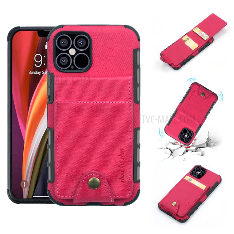 Vertical Flip PU Leather Coated PC TPU Cell Phone Cover for iPhone 12 Pro Max 6.7 inch - Rose-1