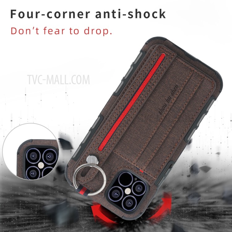 SHOUHUSHEN Cloth Coated PC TPU Case for iPhone 12 Pro/12 - Brown-3