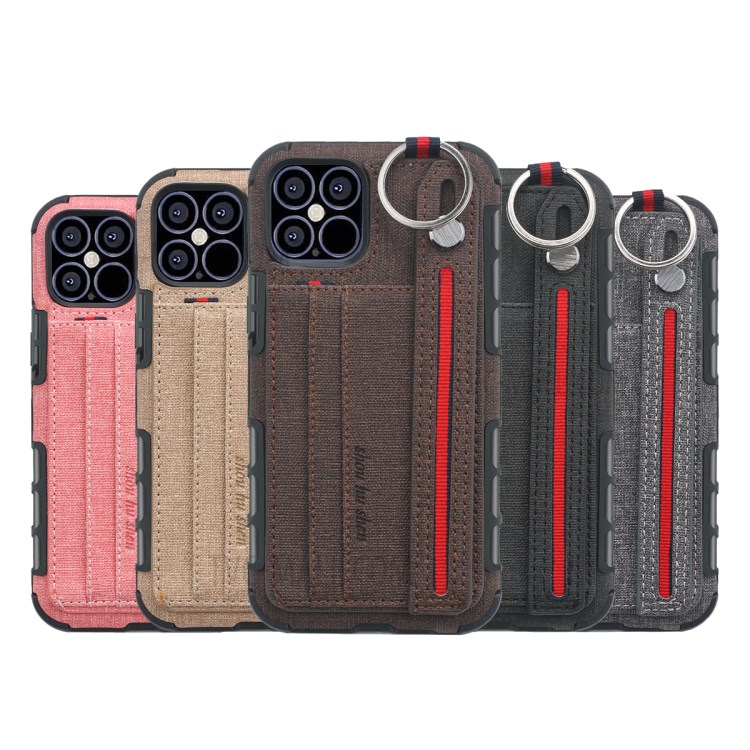 SHOUHUSHEN Cloth Coated PC TPU Case for iPhone 12 Pro/12 - Brown-5