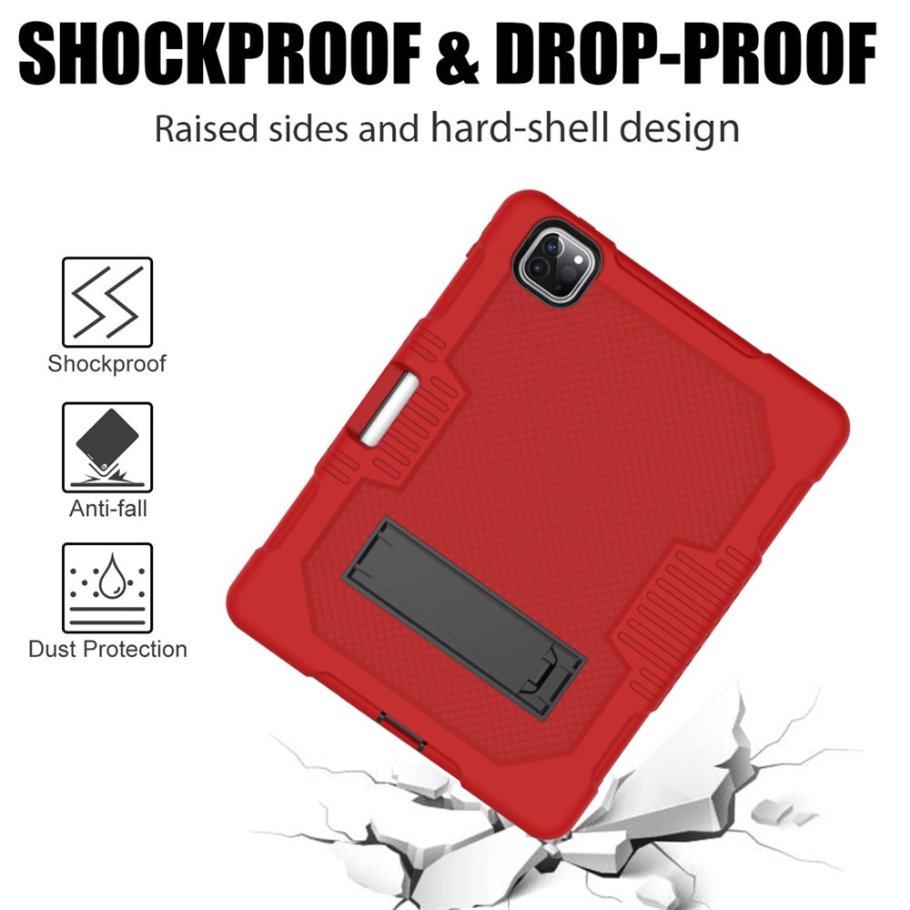 Grid Texture Shock Proof TPU + PC + Silicon Combo-hülle Mit Kickstand Für Ipad Pro 12,9-zoll (2021) (2020) - Rot / Schwarz-4