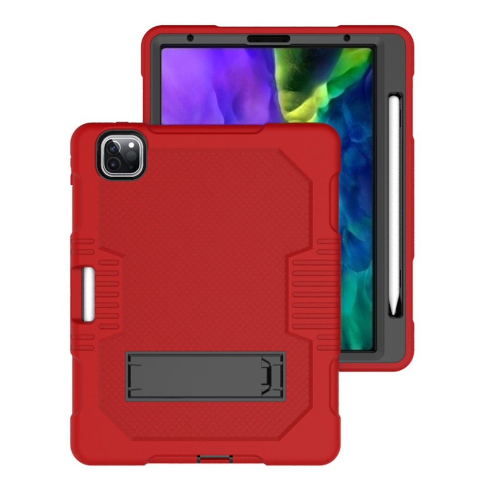 Grid Texture Shock Proof TPU + PC + Silicon Combo-hülle Mit Kickstand Für Ipad Pro 12,9-zoll (2021) (2020) - Rot / Schwarz-5