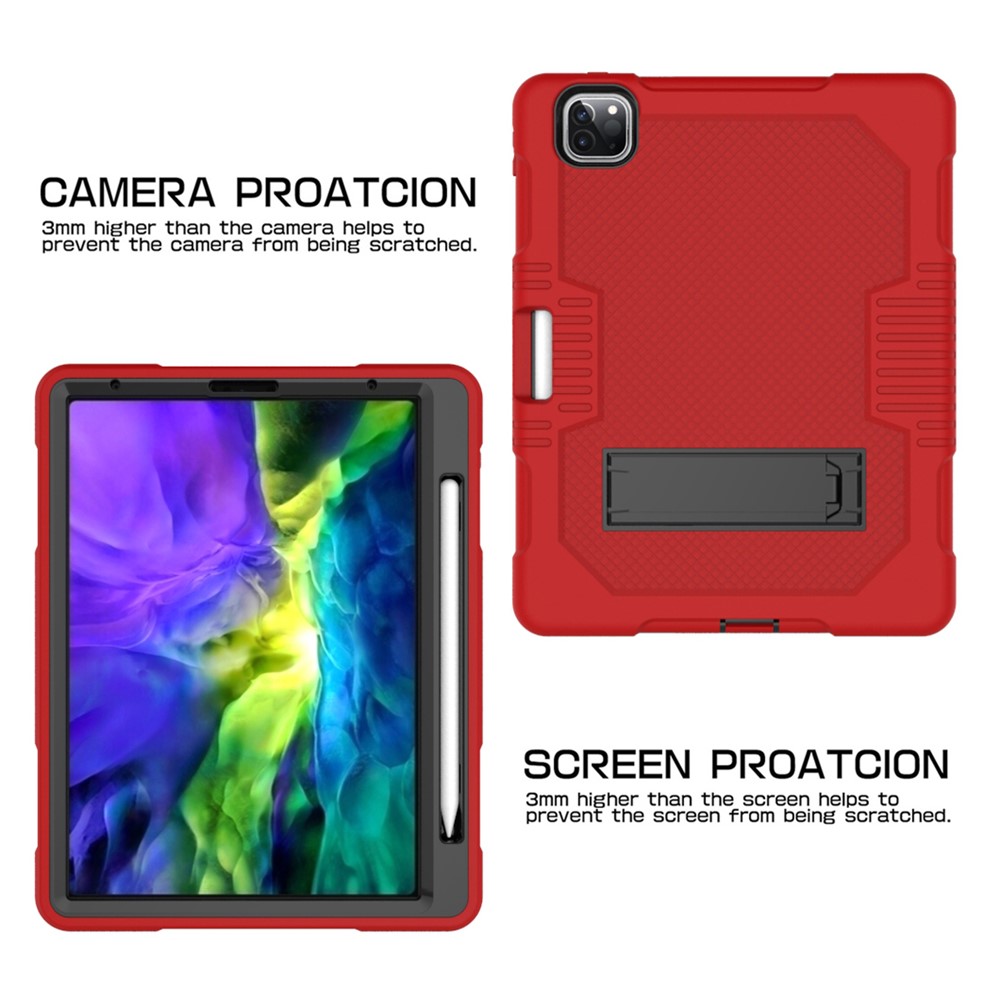 Grid Texture Shock Proof TPU + PC + Silicon Combo-hülle Mit Kickstand Für Ipad Pro 12,9-zoll (2021) (2020) - Rot / Schwarz-6