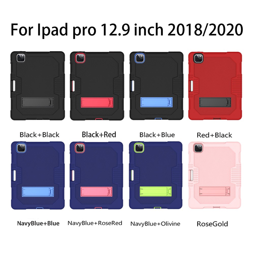 Grid Texture Shock Proof TPU + PC + Silicon Combo-hülle Mit Kickstand Für Ipad Pro 12,9-zoll (2021) (2020) - Rot / Schwarz-8