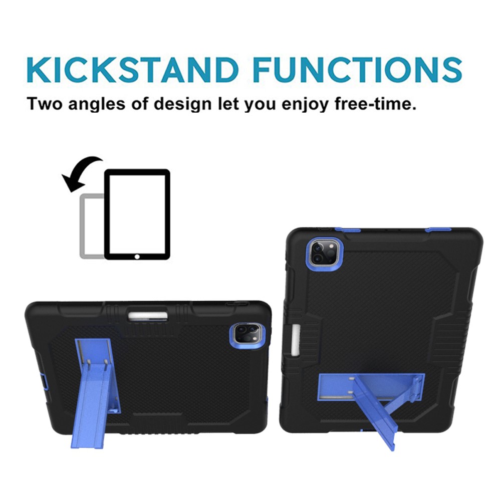 Grid Texture Shock Proof TPU + PC + Silicone Combo Case with Kickstand for iPad Pro 12.9-inch (2020) - Black / Blue-2