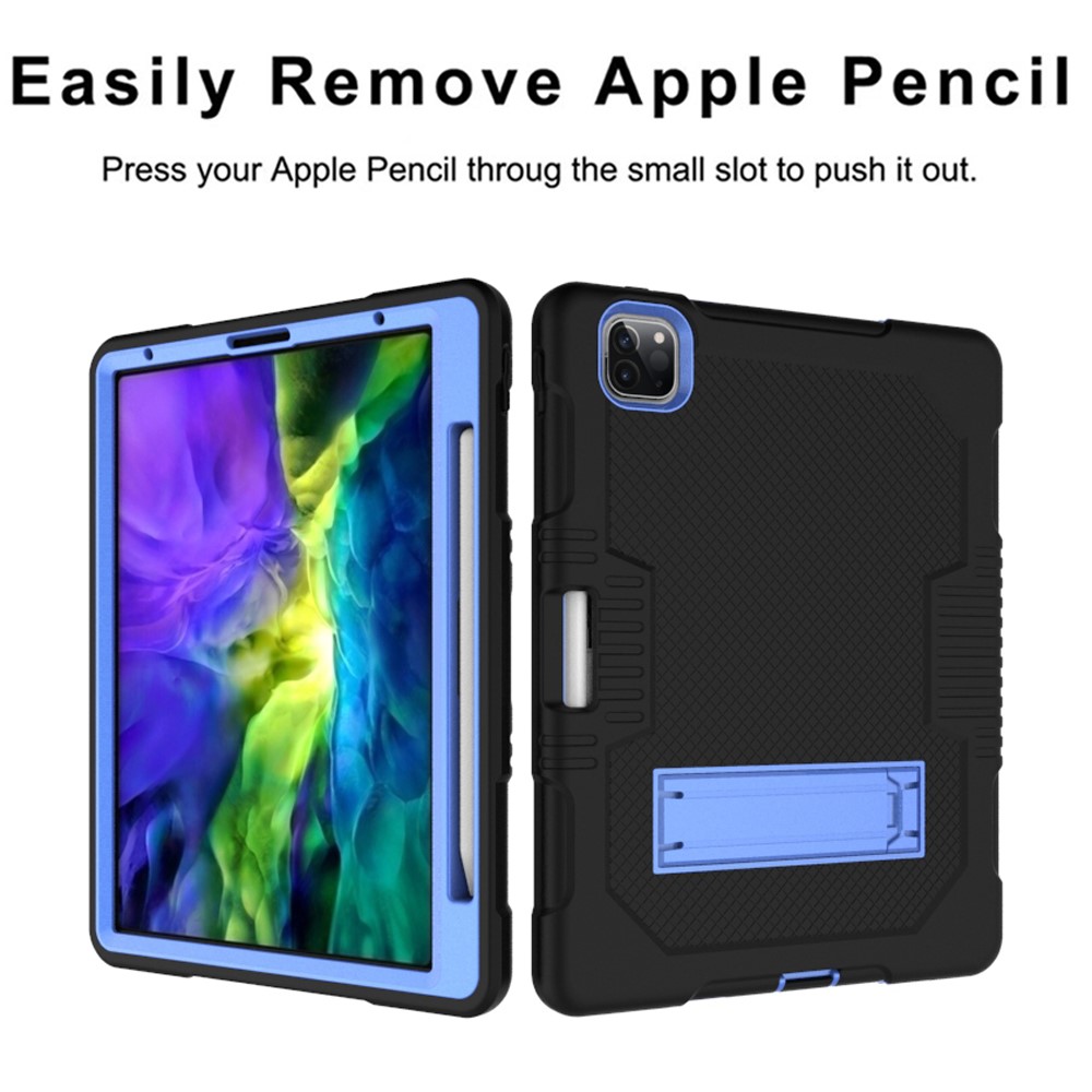 Grid Texture Shock Proof TPU + PC + Silicone Combo Case with Kickstand for iPad Pro 12.9-inch (2020) - Black / Blue-7