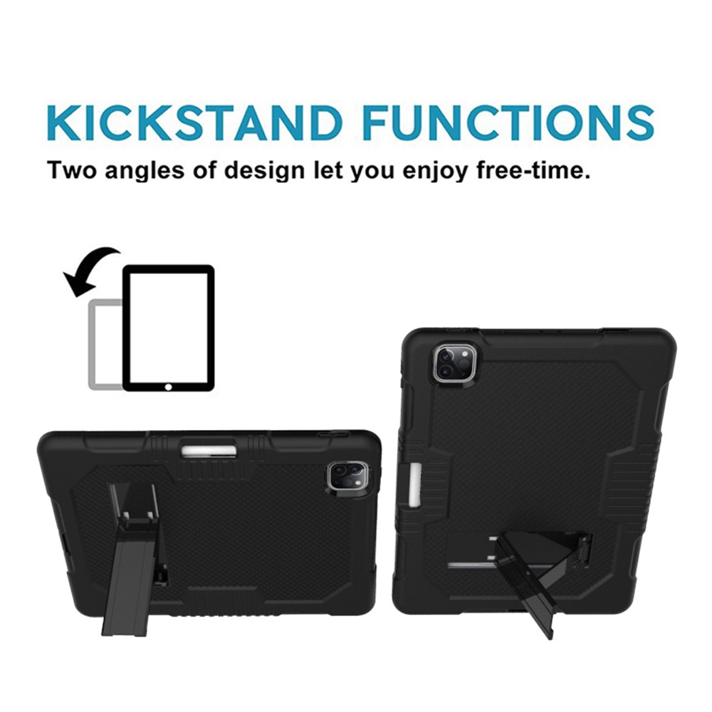 Grid Texture Shock Proof TPU + PC + Silicone Combo Case with Kickstand for iPad Pro 12.9-inch (2020) - All Black-2
