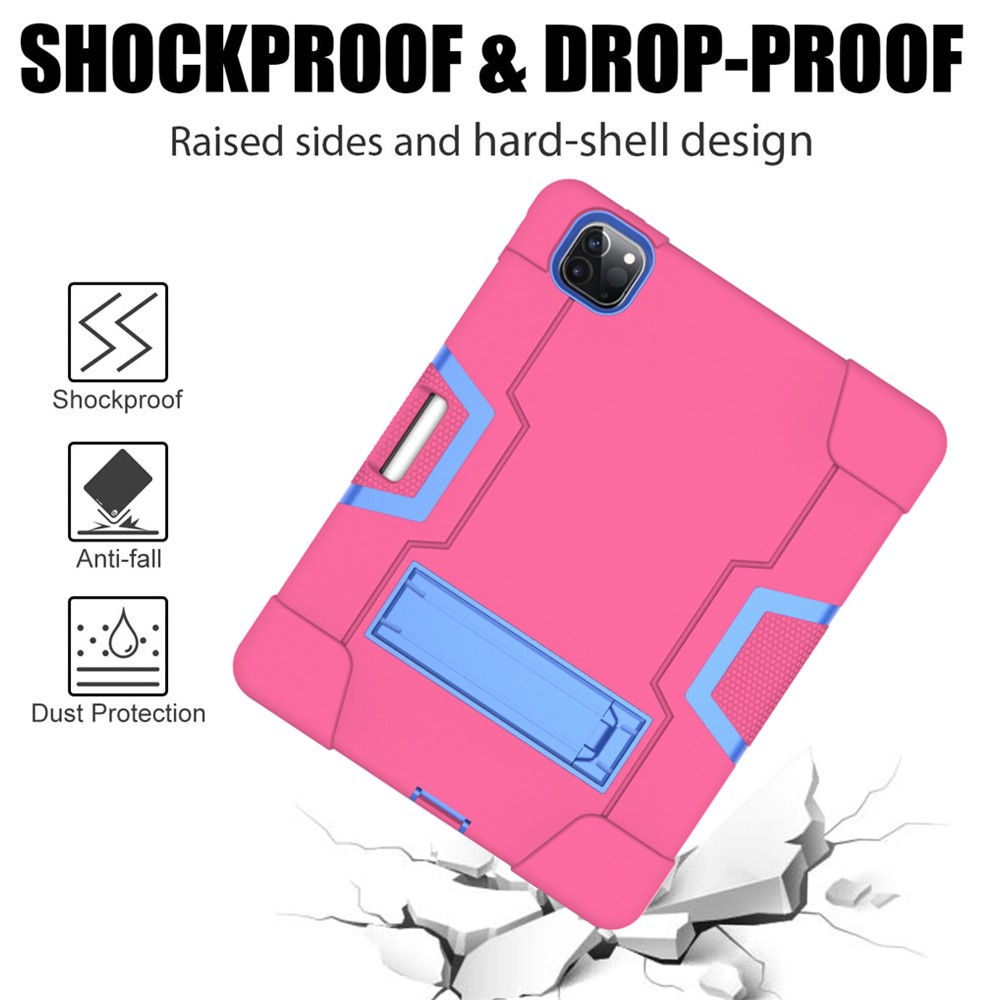 Choque Color Empalme Prueba Caso Híbrido De Silicona TPU + PC + Con Pie De Apoyo Para El Ipad Pro 12,9 Pulgadas (2.020) - Rosa / Bebe Azul-4