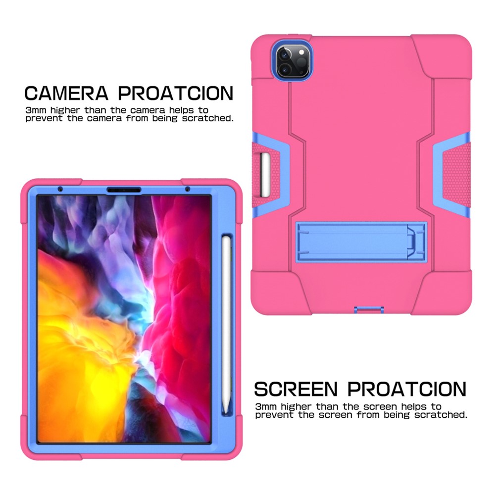 Color Shock a Prueba de Choque TPU + PC + Case Híbrido de Silicona Con Kickstand Para Ipad Pro de 12.9 Pulgadas (2021) (2020) - Rosa / Bebe Azul-6