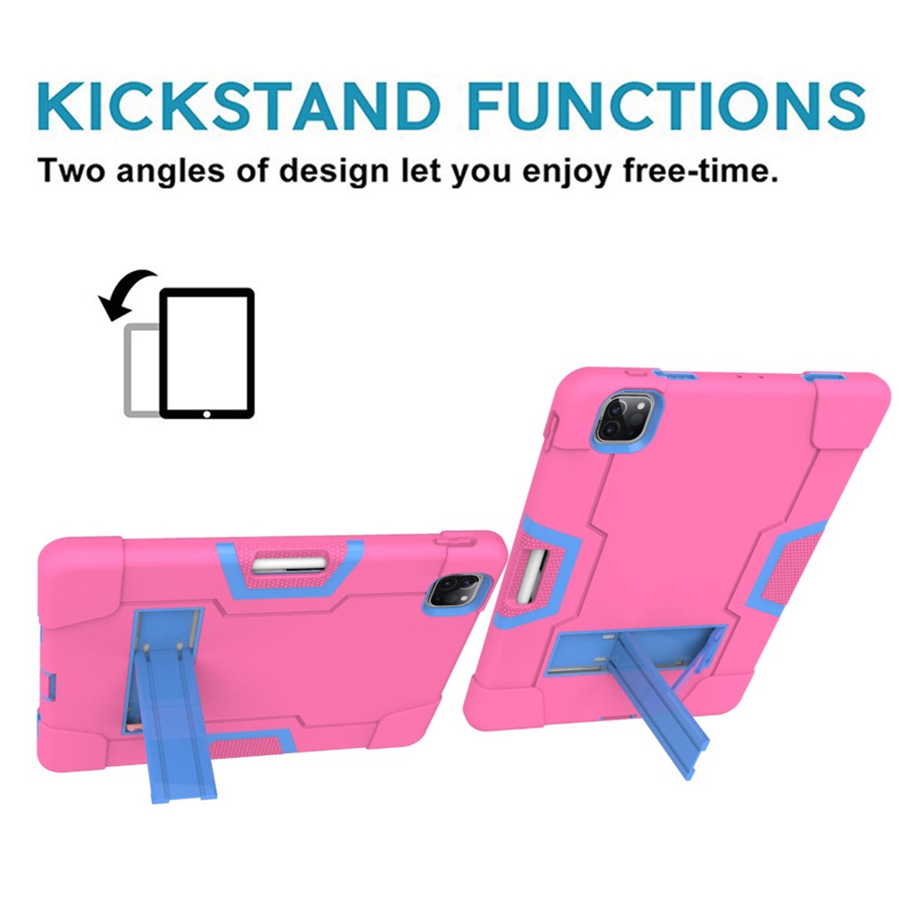 Choque Color Empalme Prueba Caso Híbrido De Silicona TPU + PC + Con Pie De Apoyo Para El Ipad Pro 12,9 Pulgadas (2.020) - Rosa / Bebe Azul-7