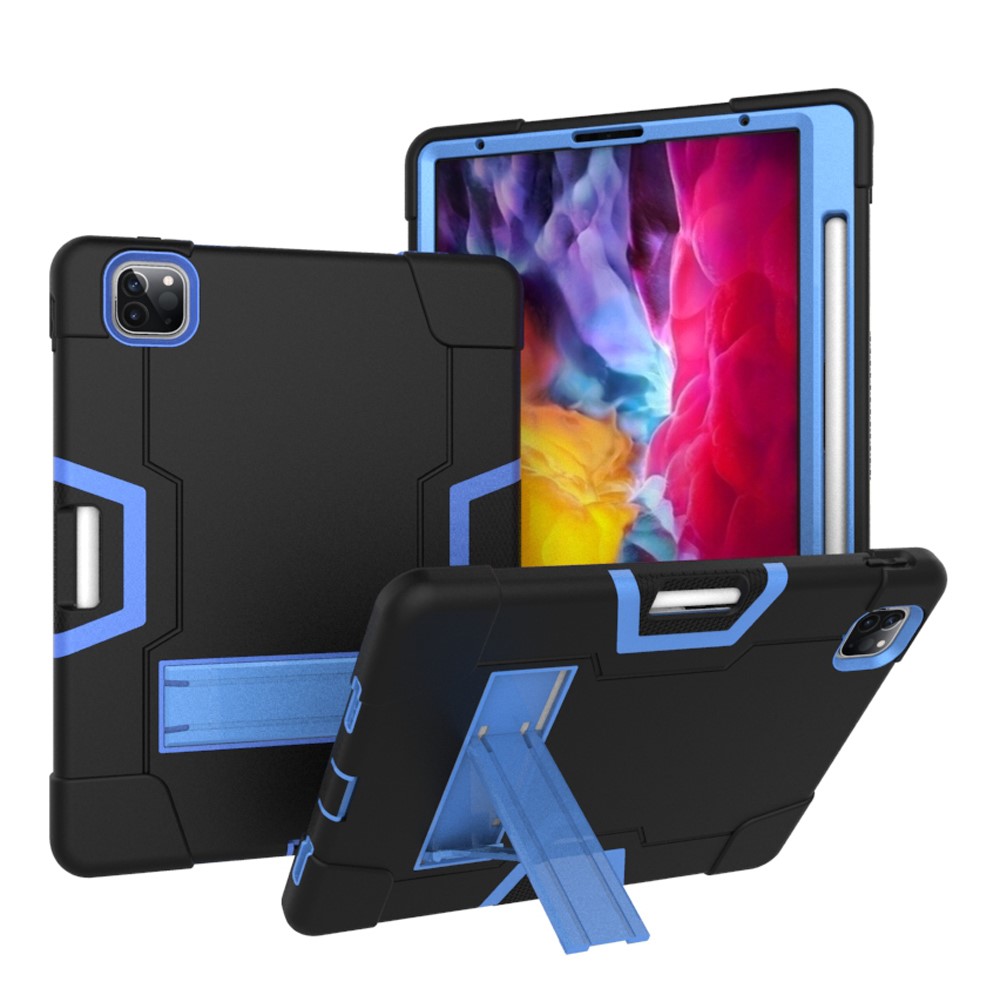 Color Splicing Shock Proof TPU + PC + Silicone Hybrid Case with Kickstand for iPad Pro 12.9-inch (2020) - Black / Baby Blue-1