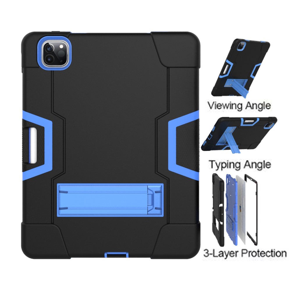 Color Splicing Shock Proof TPU + PC + Silicone Hybrid Case with Kickstand for iPad Pro 12.9-inch (2020) - Black / Baby Blue-2