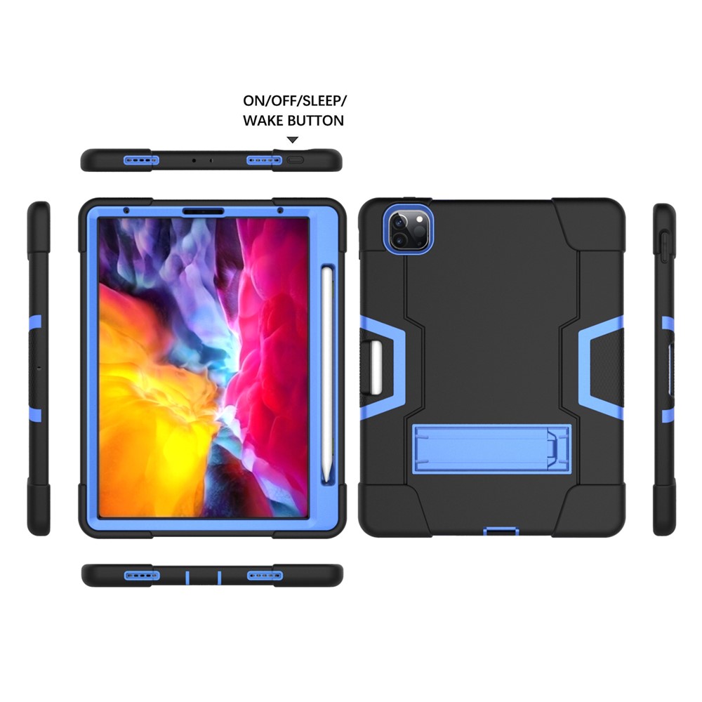 Color Splicing Shock Proof TPU + PC + Silicone Hybrid Case with Kickstand for iPad Pro 12.9-inch (2020) - Black / Baby Blue-3