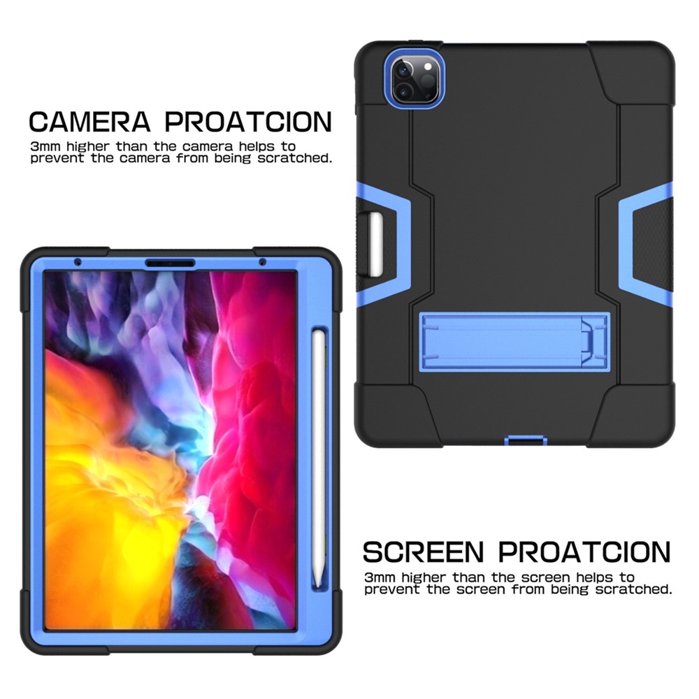 Color Splicing Shock Proof TPU + PC + Silicone Hybrid Case with Kickstand for iPad Pro 12.9-inch (2020) - Black / Baby Blue-6