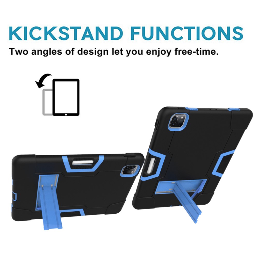 Color Splicing Shock Proof TPU + PC + Silicone Hybrid Case with Kickstand for iPad Pro 12.9-inch (2020) - Black / Baby Blue-7