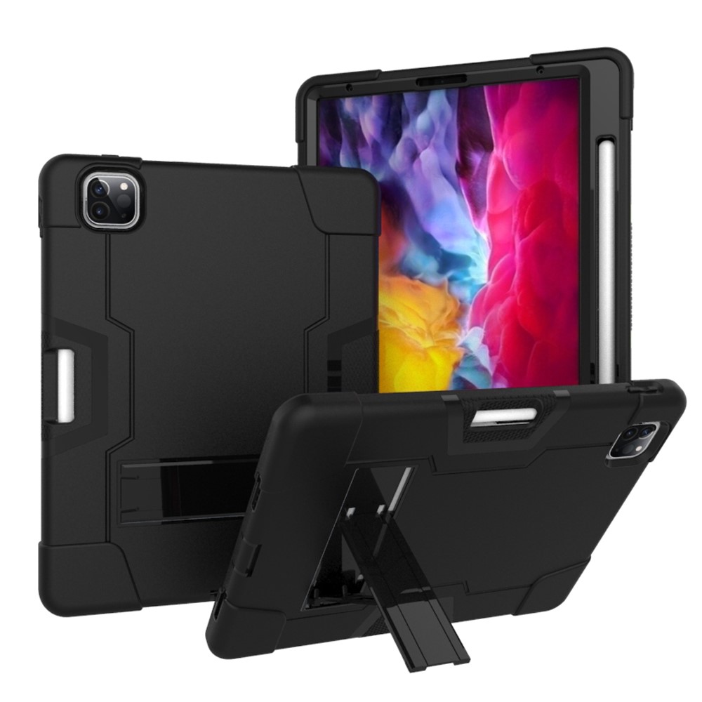 Color Splicing Shock Proof TPU + PC + Silicone Hybrid Case with Kickstand for iPad Pro 12.9 (2022) (2021) (2020) - All Black