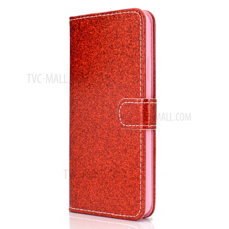 Flash Powder Leather Stand Case with Card Slots for iPhone 12 Pro/12 - Red-3