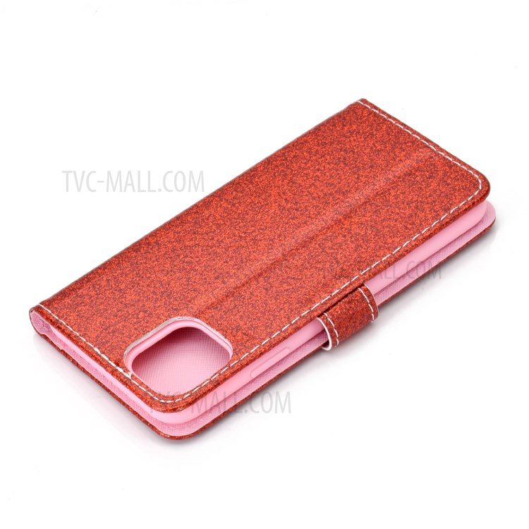 Flash Powder Leather Stand Case with Card Slots for iPhone 12 Pro/12 - Red-7