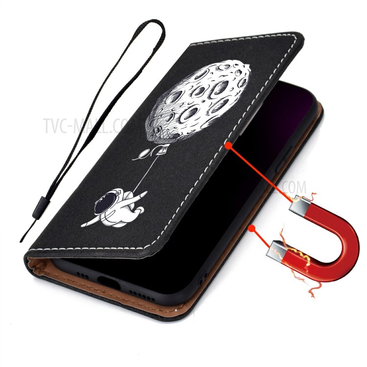 Pattern Printing Leather Case Stand Wallet Phone Cover for Apple iPhone 12 Max/12 Pro 6.1 inch - Astronaut-7