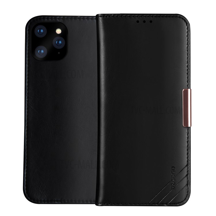 DZGOGO Royale Series II Genuine Leather Wallet Stand Phone Case for iPhone 12 Max 6.1 inch - Black-1