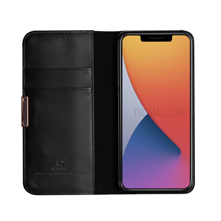 DZGOGO Royale Series II Genuine Leather Wallet Stand Phone Case for iPhone 12 Max 6.1 inch - Black-4