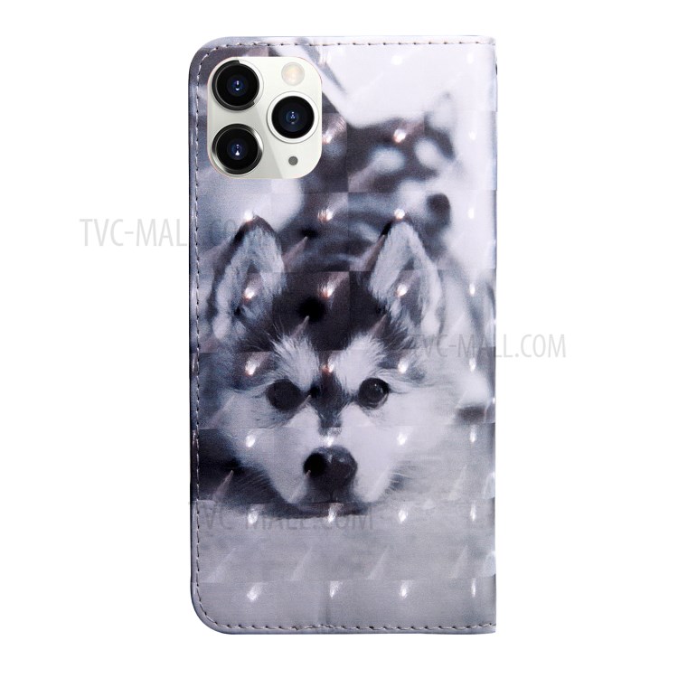 Light Spot Decor Patterned Leather Wallet Case for iPhone 12 5.4 inch - Black and White Wolf-3