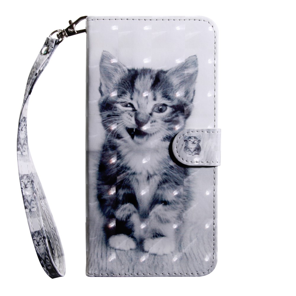 Decoração de Ponto Leve Caixa de Carteira de Couro Estampada Para Iphone 12 Pro/12 - Gato Adorável