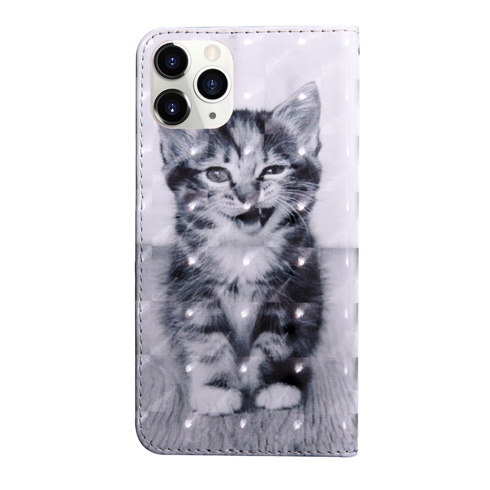 Light Spot Decor Patterned Leather Wallet Stand Case for iPhone 12 Pro/12 - Lovely Cat-3