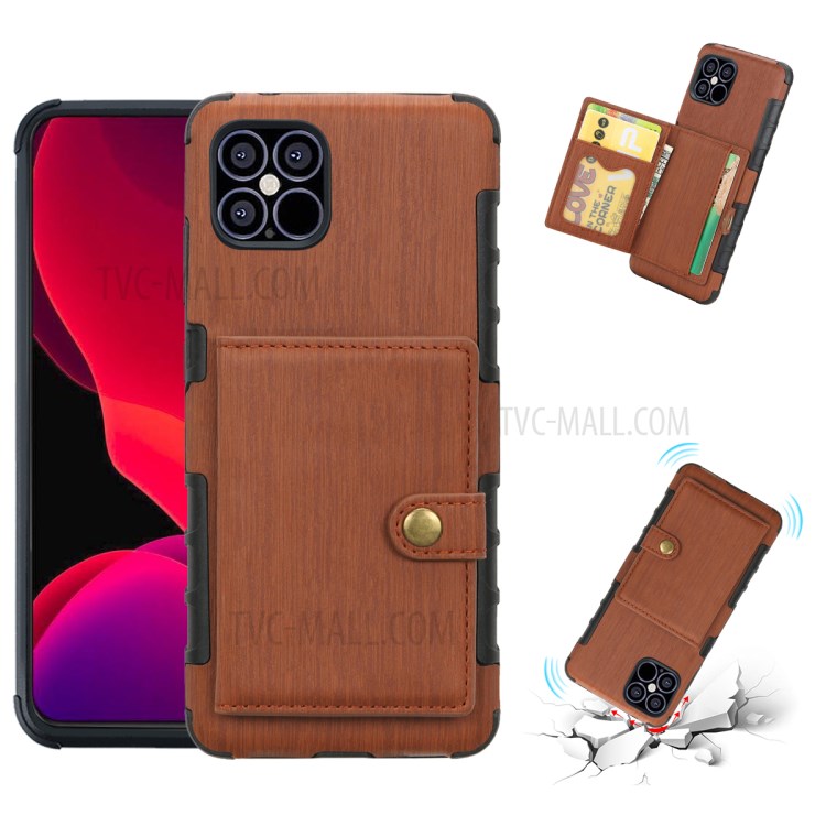 SHOUHUSHEN Brushed PU Leather Coated PC Shell for iPhone 12 mini - Brown-1