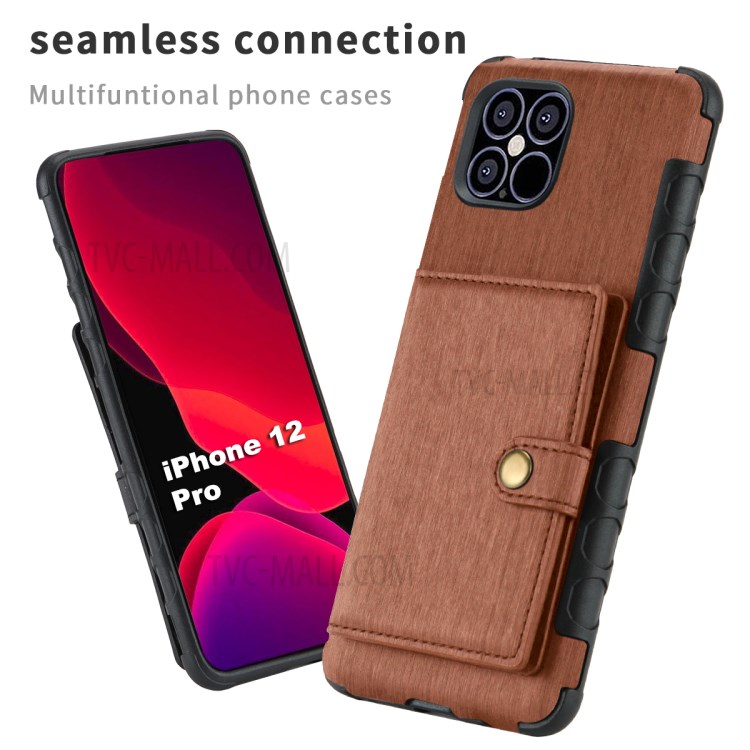 SHOUHUSHEN Brushed PU Leather Coated PC Shell for iPhone 12 mini - Brown-2