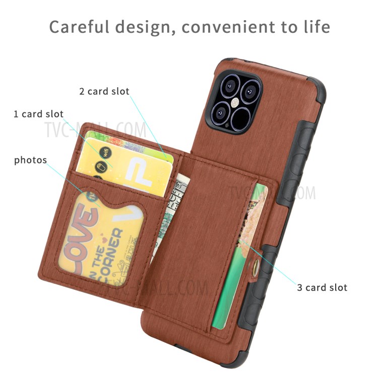 SHOUHUSHEN Brushed PU Leather Coated PC Shell for iPhone 12 mini - Brown-3