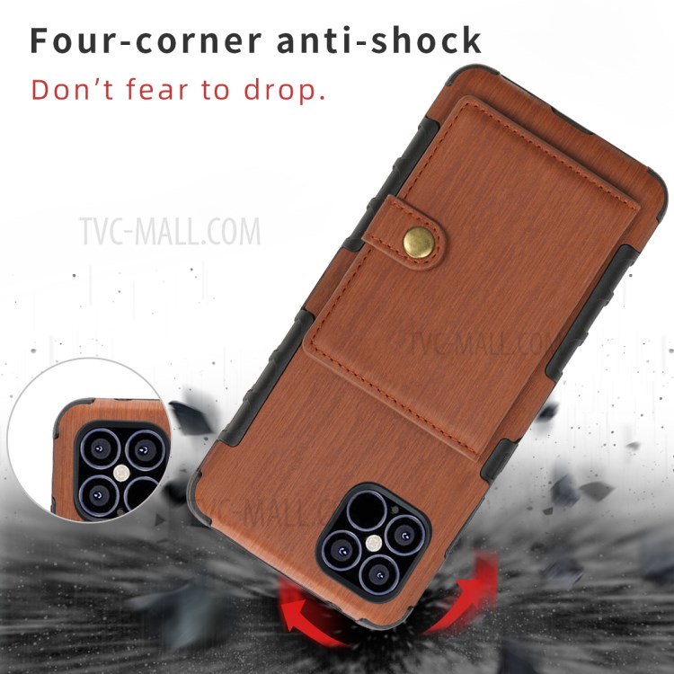 SHOUHUSHEN Brushed PU Leather Coated PC Shell for iPhone 12 mini - Brown-4