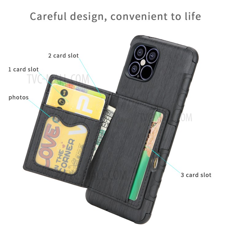 SHOUHUSHEN PU Leather Coated PC TPU Brushed Cover for iPhone 12 Pro/12 Max 6.1 inch - Black-3