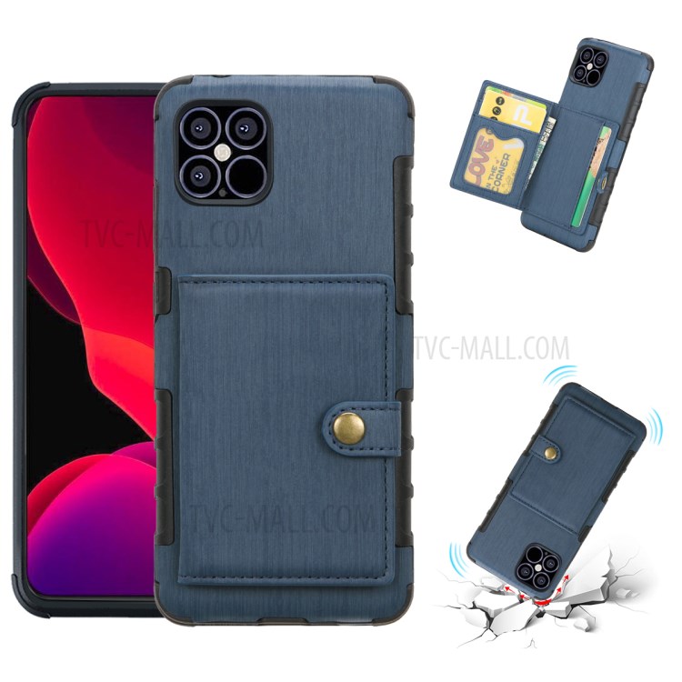 SHOUHUSHEN PU Leather Coated PC TPU Brushed Cover for iPhone 12 Pro/12 - Blue-1