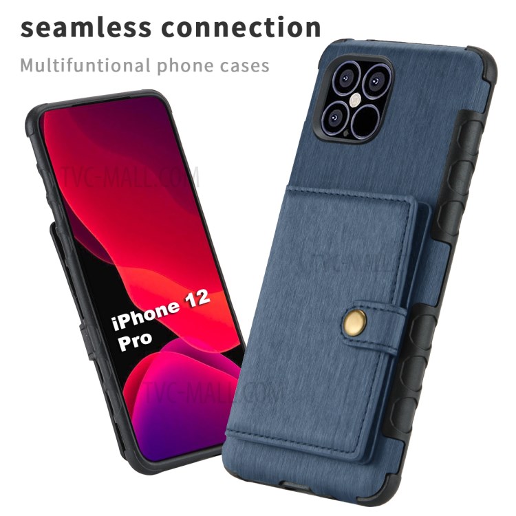 SHOUHUSHEN PU Leather Coated PC TPU Brushed Cover for iPhone 12 Pro/12 - Blue-2