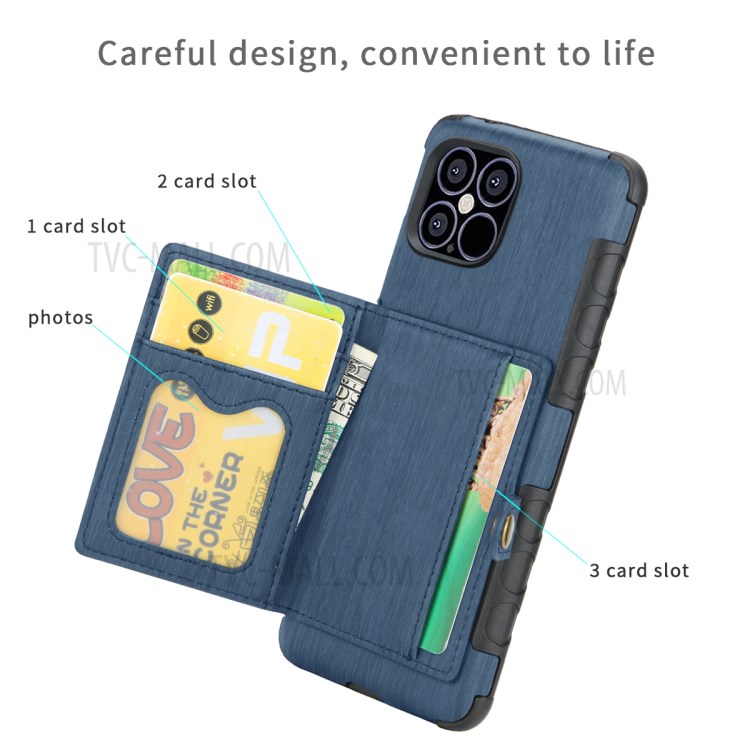 SHOUHUSHEN PU Leather Coated PC TPU Brushed Cover for iPhone 12 Pro/12 - Blue-3
