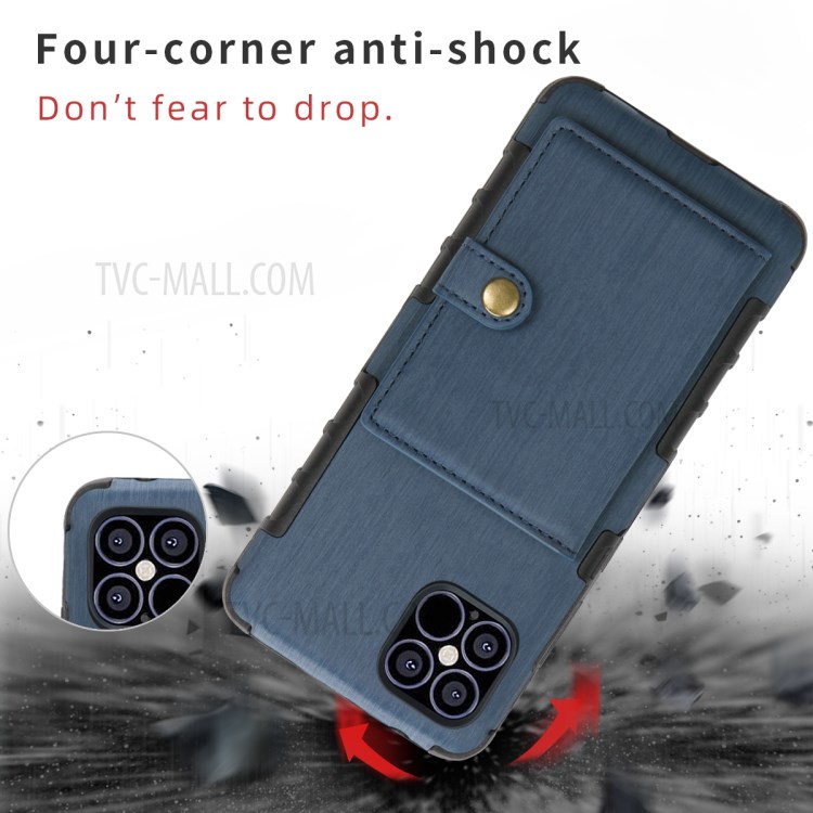 SHOUHUSHEN PU Leather Coated PC TPU Brushed Cover for iPhone 12 Pro/12 - Blue-4