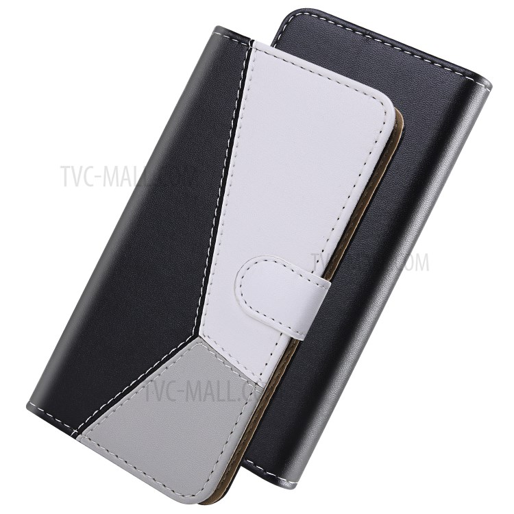 Three-color Splicing Leather Wallet Cover Shell for iPhone 12 5.4 inch - Black/White/Grey-5