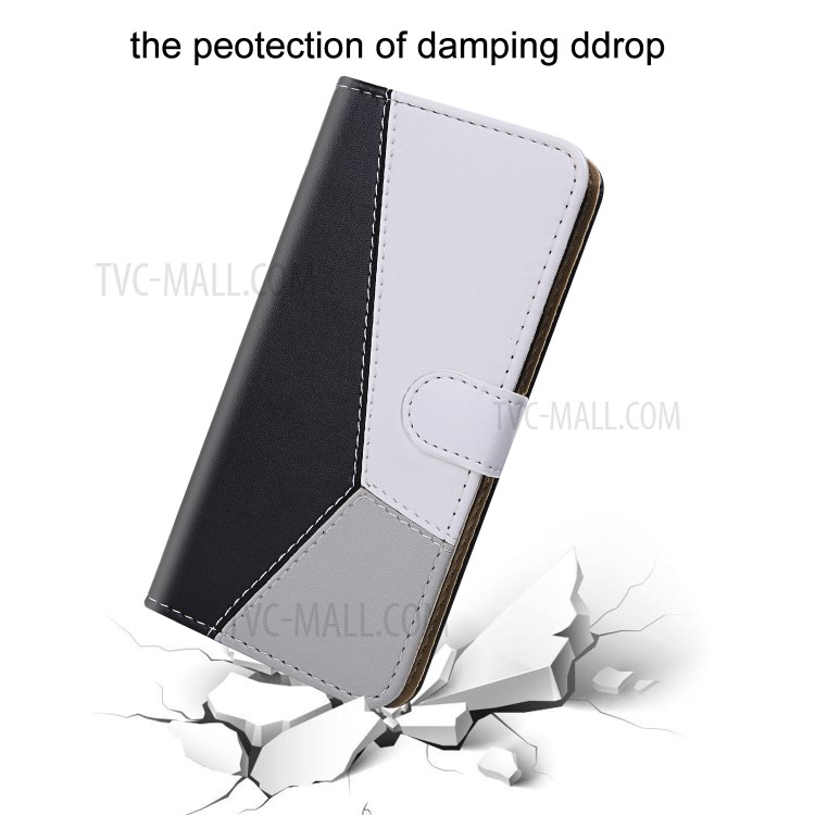 Three-color Splicing Leather Wallet Cover Shell for iPhone 12 5.4 inch - Black/White/Grey-7