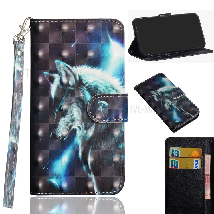 Light Spot Decor Pattern Printing Wallet Stand Leather Case with Strap for iPhone 12 Pro Max 6.7 inch - Wolf-1