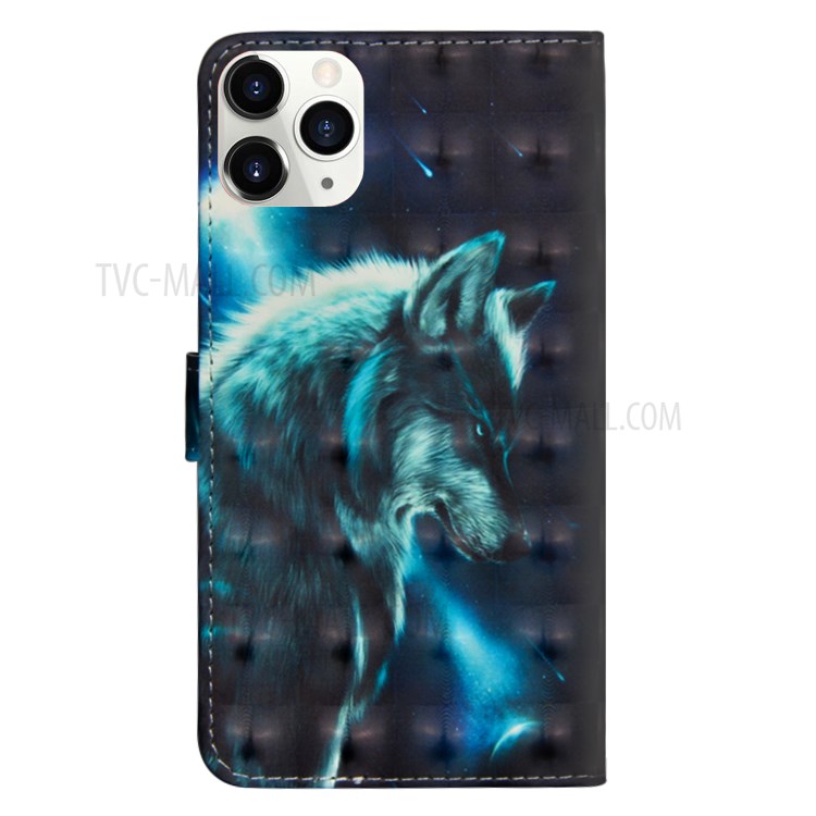 Light Spot Decor Pattern Printing Wallet Stand Leather Case with Strap for iPhone 12 Pro Max 6.7 inch - Wolf-3